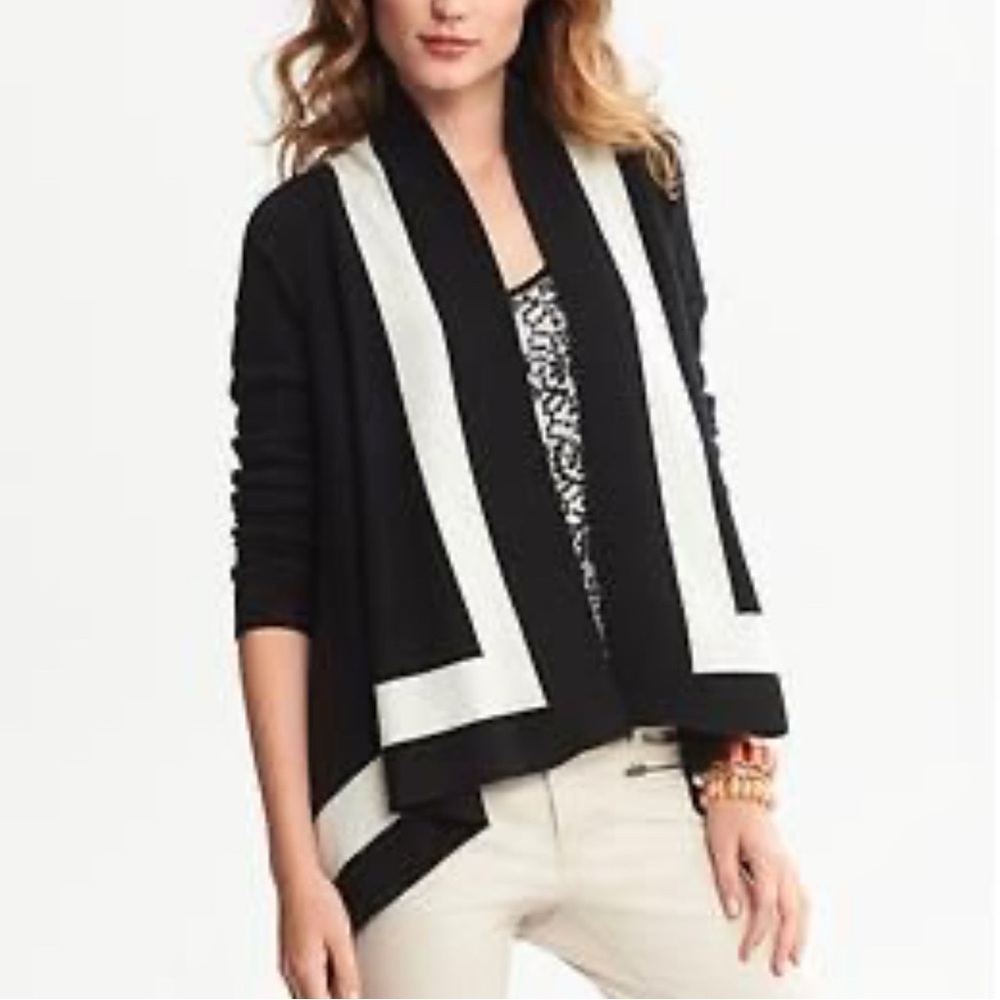 Banana Republic Woman Black Merino Wool Cashmere Blend Knit Cardigan Wrap XS
